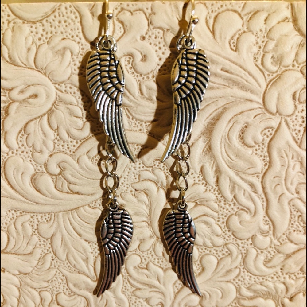 SILVER ANGEL WINGS ON SILVER CHAINS EARRINGS
